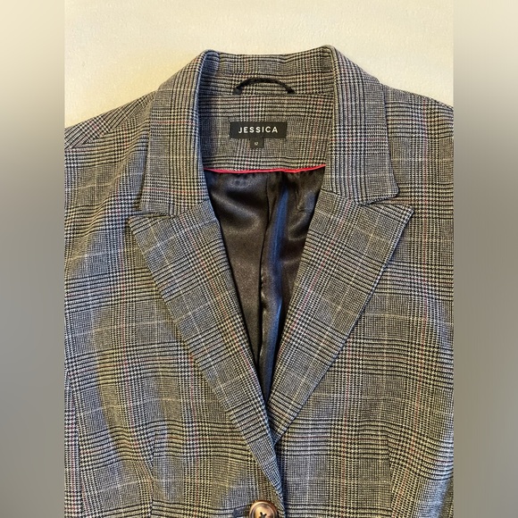Jessica Plaid Tweed Blazer Jacket Black Brown Red Women’s 12 - Picture 4 of 15